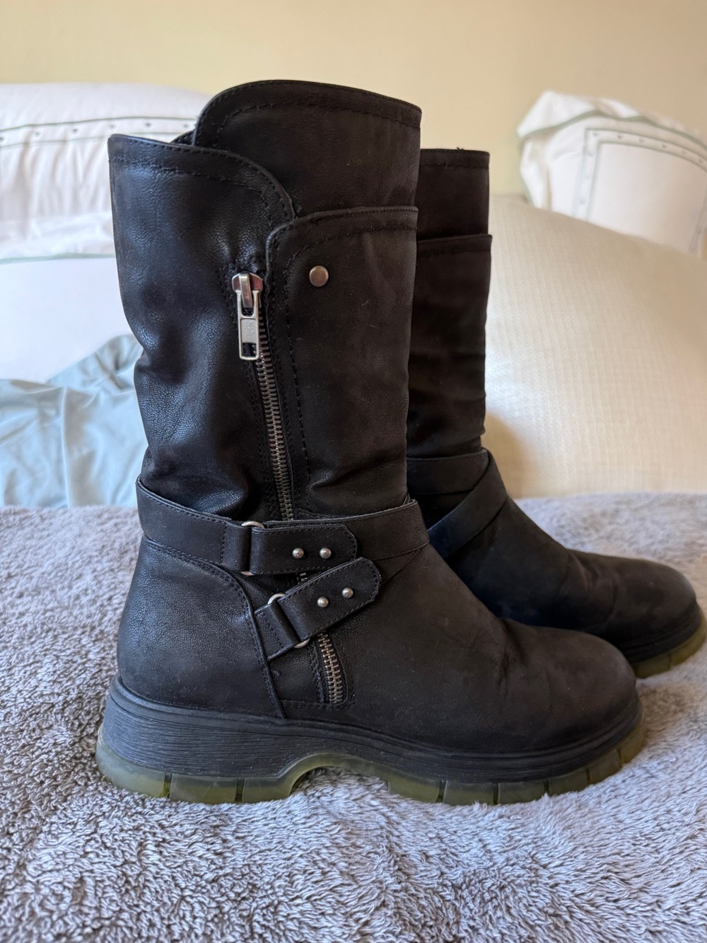 Women's MIA Black Mid-Calf Zipper Strap Boots